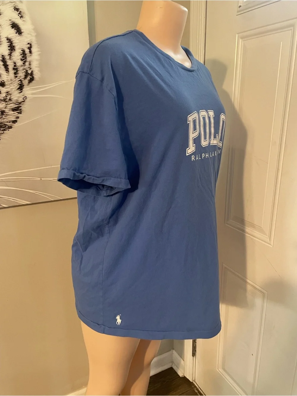 Polo Ralph Lauren logo blue T-shirt collegiate-style graphic top Large pony lo